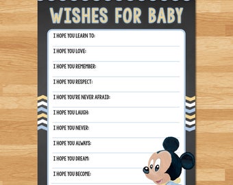 Baby Mickey Mouse Baby Shower Wishes for Baby Card - Chalkboard - Mickey Mouse Baby Shower Game - Mickey Mouse Baby Shower Wishes Card