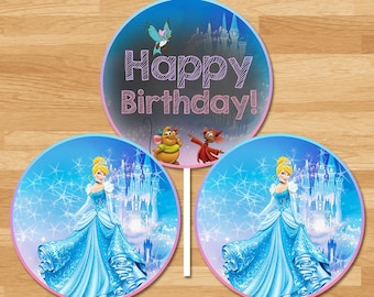 Cinderella Centerpiece - Chalkboard - Cinderella Happy Birthday Sign - Disney Princess Centerpiece - Cinderella Party Printable 100442