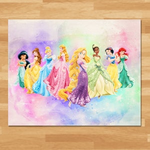 Disney Princess Watercolor Painting - Printable Instant Download - Princess Home Decor - Princess Birthday Party Printables - 100974