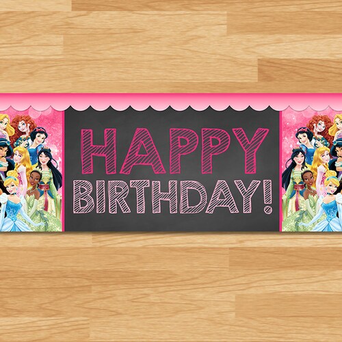 Disney Princess Happy Birthday Banner 1x3 Feet Disney | Etsy