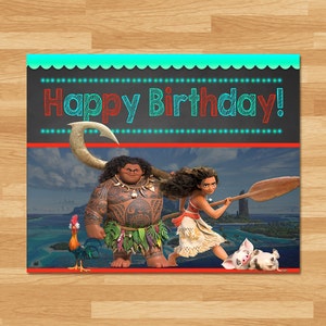 Signe de joyeux anniversaire de Moana - Tableau noir - Affiche d&#39;anniversaire de Moana - Bannière de princesse - Moana imprimable - Moana Party - Moana Party Favors
