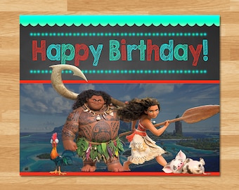 Moana feliz cumpleaños signo - pizarra - cartel de cumpleaños de Moana - princesa Banner - Moana imprimible - fiesta de Moana - favores de fiesta de Moana