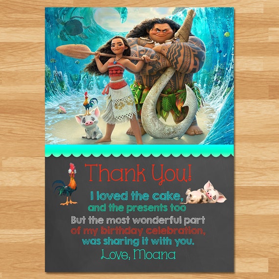 Moana Thank You Card Chalkboard Moana Thanks Disney - Etsy