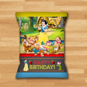 Snow White Chip Bag Labels - Snow White and 7 Dwarfs Snack Pouch Label - Princess Printables - Snow White Birthday Party Favors - 100443