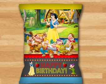 Snow White Chip Bag Labels - Snow White and 7 Dwarfs Snack Pouch Label - Princess Printables - Snow White Birthday Party Favors - 100443