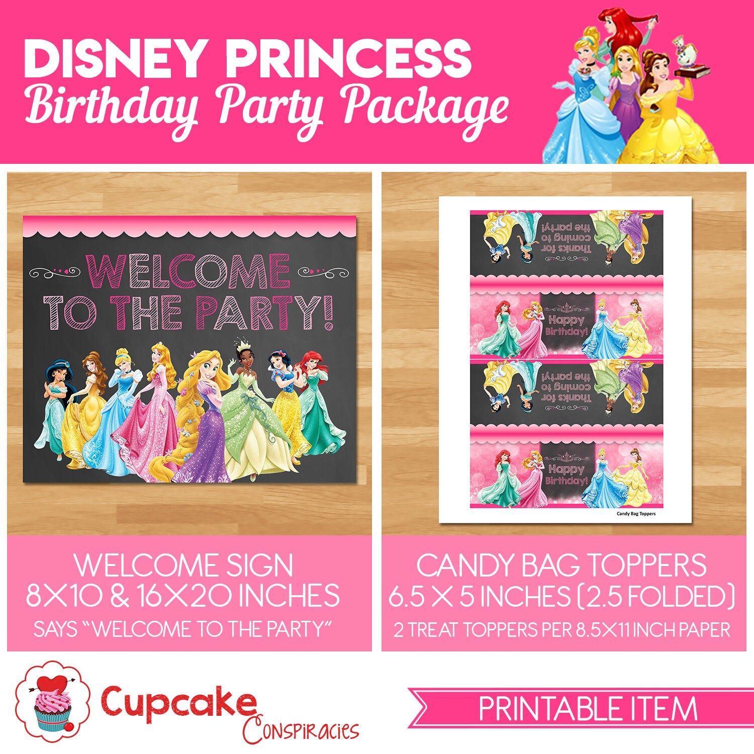 x2 Personalised Birthday Banner Princess Children Party Decoration Poster 8 