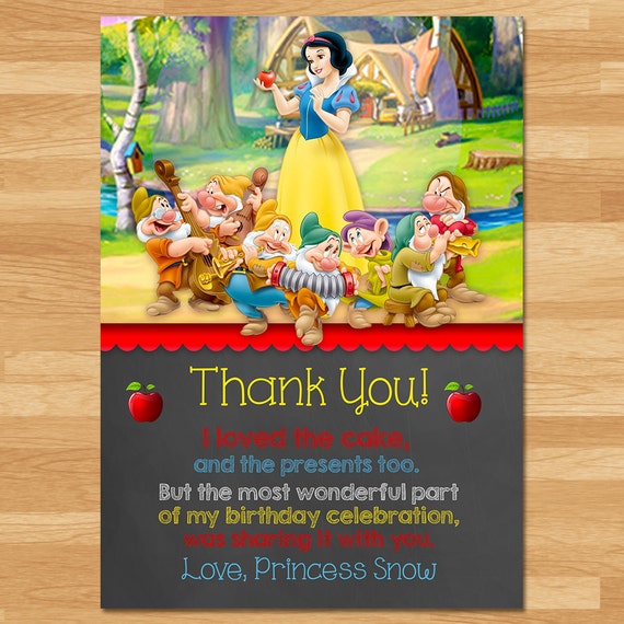 Snow White Thank You Card Snow White Thanks Disney Princess Thanks Princess  Printables Snow White Birthday Party Favors 100443 