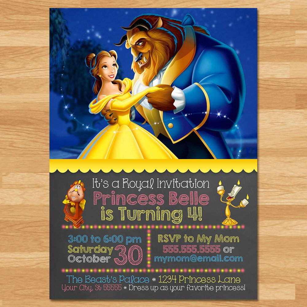 Beauty and the Beast Invitation Chalkboard Belle Invite Etsy
