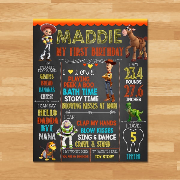 Toy Story Jessie & Bullseye Birthday Poster - Chalkboard - Toy Sorty 1st Birthday Poster - Disney Toy Story Printables Birthday Party 100770