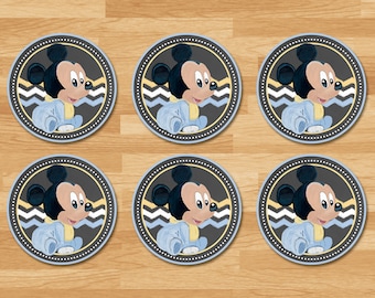 Baby Mickey Mouse Baby Shower Cupcake Toppers - Chalkboard - Mickey Mouse Baby Shower Favor Tags - Mickey Mouse Baby Shower Stickers