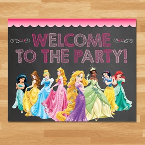 Disney Princess Welcome Birthday Sign - Chalkboard - Princess Birthday Door Sign - Princess Birthday Party - Princess Printables - 100478