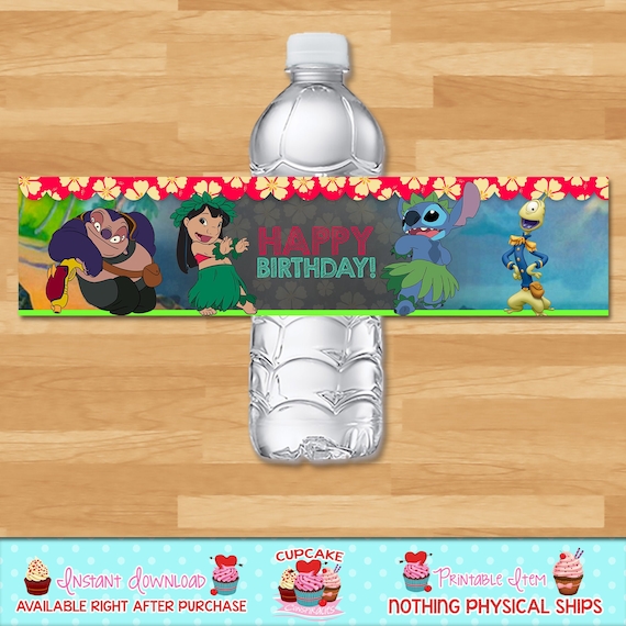 Etiquetas de bebidas de Lilo y Stitch Etiqueta de botella de agua