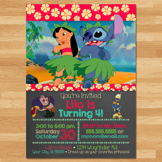 Lilo Stitch Invitation Chalkboard Lilo And Stitch Invite Etsy