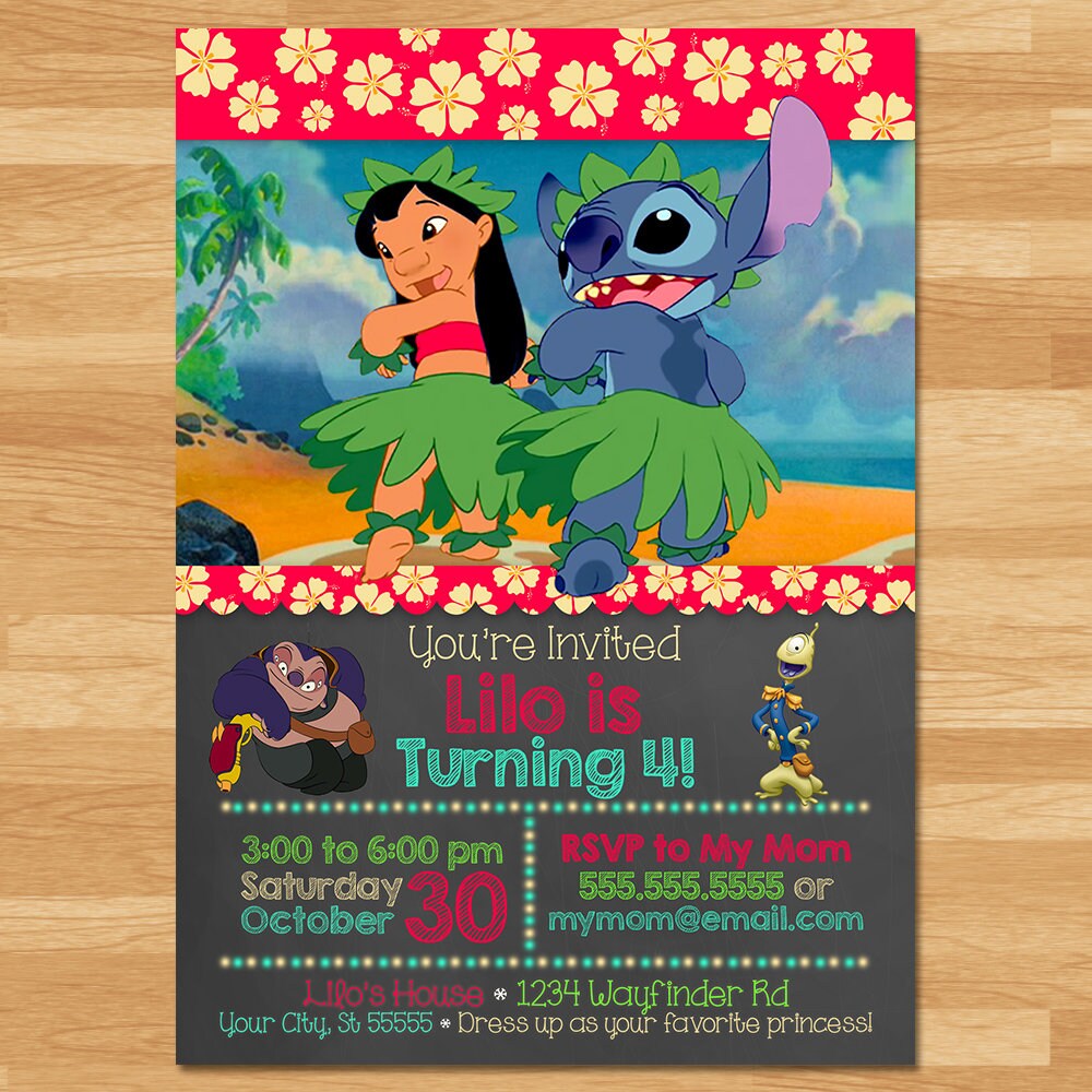 Lilo Stitch Invitation Chalkboard Lilo And Stitch Invite Etsy Singapore