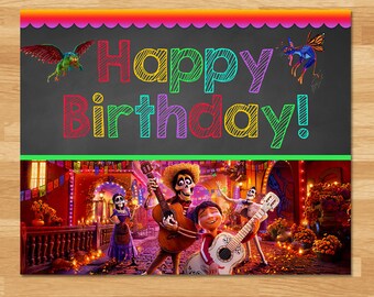 Coco Födelsedagsskylt - Svarta tavlan - Coco Grattis på födelsedagen-skylt - Disney Coco-filmen - Coco Festskylt - Coco Födelsedagsfest Utskrivbara material 100768