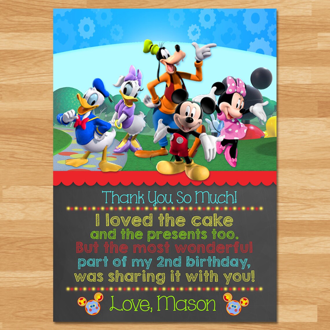 Mickey Mouse Clubhouse Thank You Card - Chalkboard Blue - Mickey Mouse ...