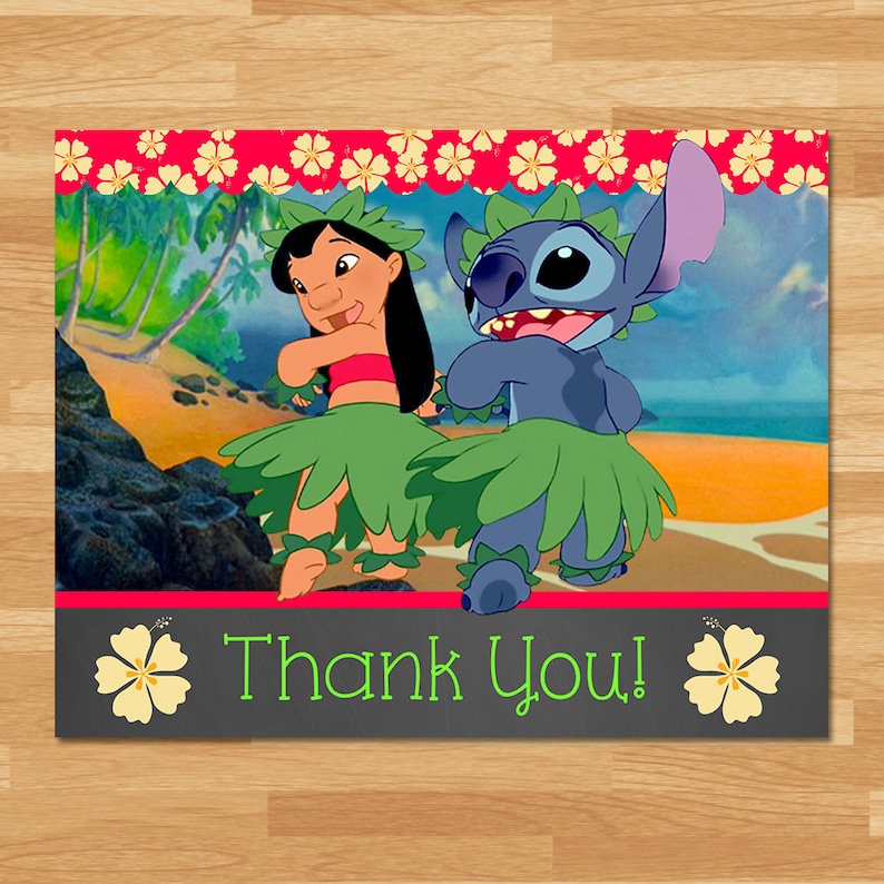 Lilo & Stitch Thank You Card Instant Download Folded Lilo and Stitch Thanks Lilo and Stitch Birthday Party Printables 100613 image 1