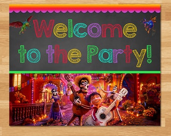 Coco välkomstfestskylt - Svarta tavlan - Coco födelsedagsskylt - Disney Coco-filmen - Coco välkomstskylt - Coco födelsedagsfest utskrivbara material 100768