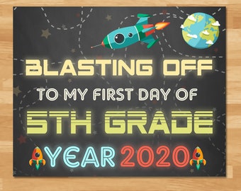 First Day Of 5th Grade Sign Boys - Space Chalkboard - 2020 - First Day of School Sign - 1st Day of School Photo Prop - Back to School
