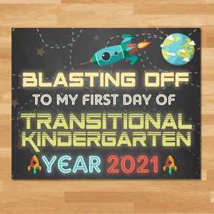 First Day Of Transitional Kindergarten Sign Boys - 2021 - Chalkboard First Day of School Sign - 1st Day School Photo - Back to School 100861