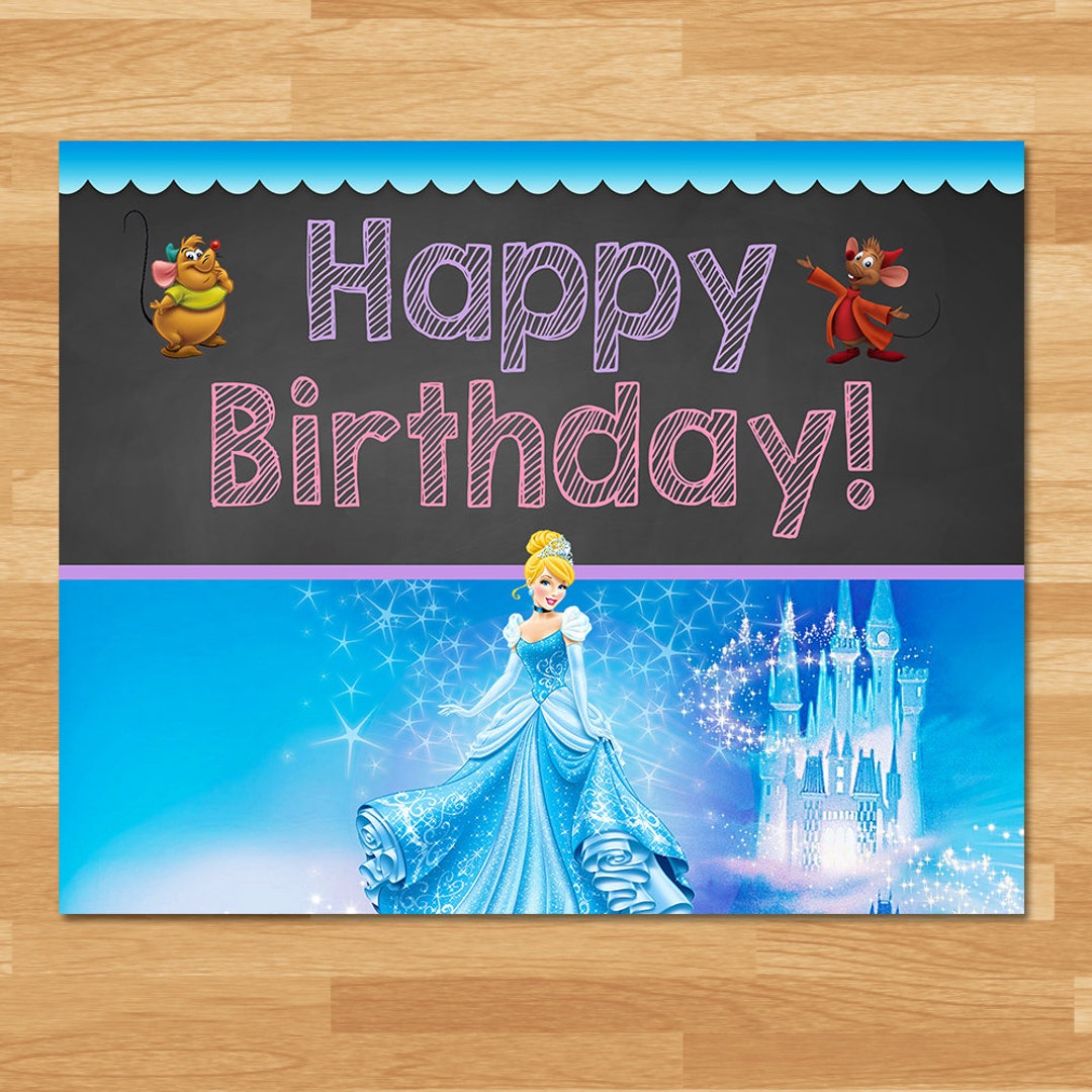 Cinderella Happy Birthday Sign Chalkboard Cinderella Birthday Poster