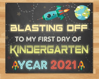 First Day Of Kindergarten Sign Boys - Space Chalkboard - 2021 - First Day School Sign - 1st Day School Photo Prop Back to School 100861