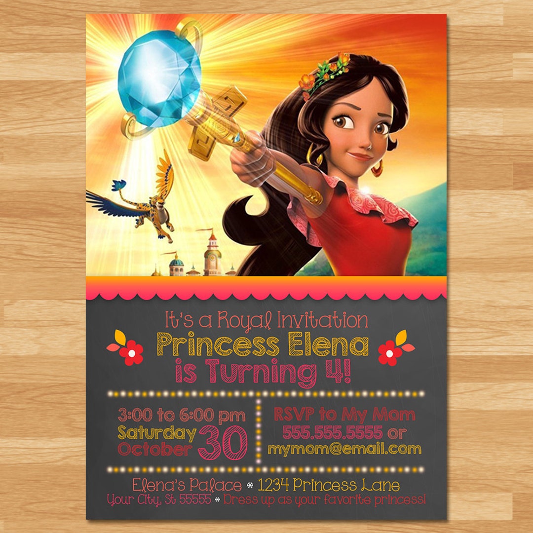 Elena of Avalor Invitation Chalkboard Elena Invite Disney Princess ...