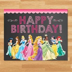 Disney Princess Happy Birthday Sign - Chalkboard - Princess Birthday Sign - Disney Princess Birthday Party - Princess Printables - 100478