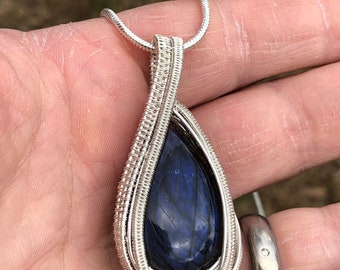 Purple flash Labradorite and Argentium necklace