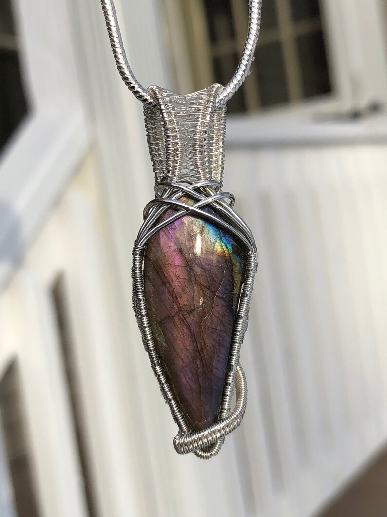 Purple flash Labradorite and Argentium necklace