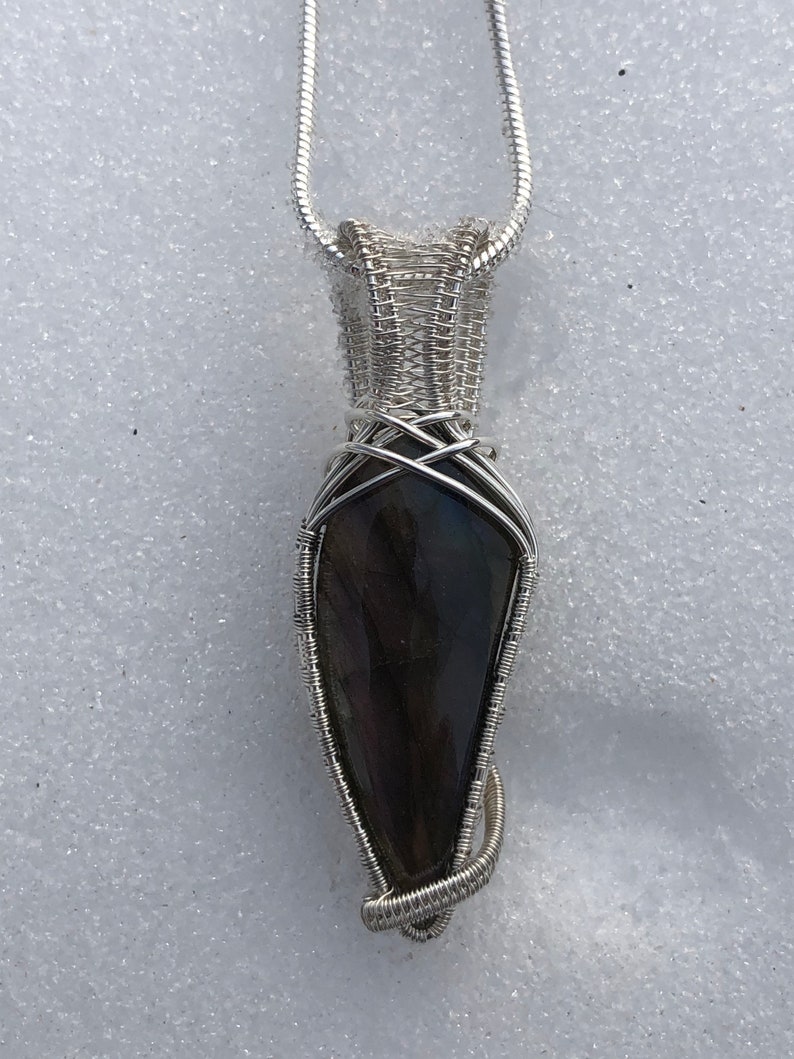 Purple flash Labradorite and Argentium necklace