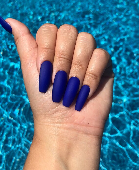 Royal Blue Nails Press On Nails Glue On Nails Coffin Or Stiletto Nails Natural Nails Full Set Glossy Or Matte