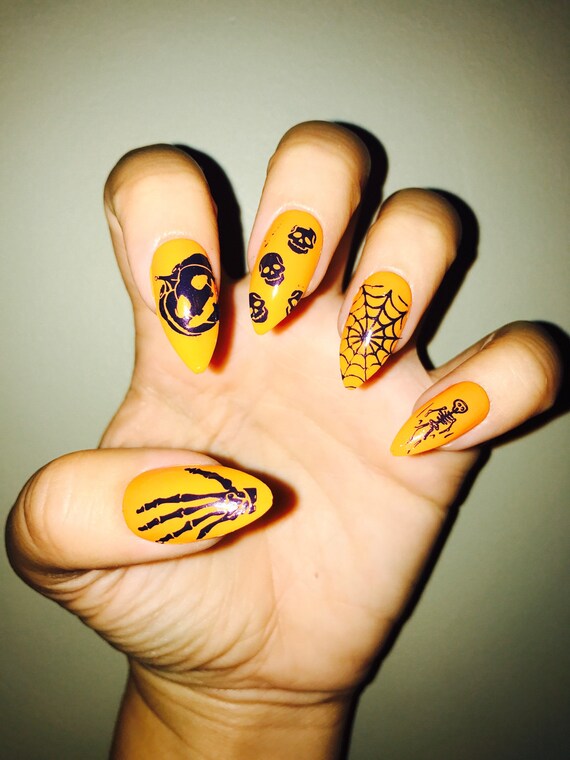 Halloween Nails Halloween Nails Spooky Nails Stiletto Etsy