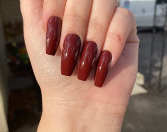 Brown/Maroon Nails / Press On Long Ballerina Nails/ Press On Nails/ Coffin Nails/ Fake Nails/ False Nails/ Glue On Nails / Stiletto