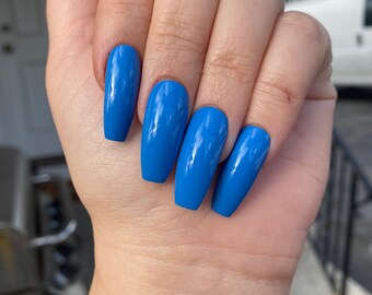 Bright Blue Nails / Press On Long Ballerina Nails/ Press On Nails/ Coffin Nails/ Fake Nails/ False Nails/ Glue On Nails / Stiletto