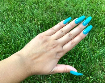 Teal Blue Nails / Press On Long Ballerina Nails/ Press On Nails/ Coffin Nails/ Matte / Fake Nails/ False Nails/ Glue On Nails / Stiletto