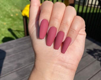 Mauve Pink Red Nails / Press On Long Ballerina Nails/ Press On Nails/ Coffin Nails/ Fake Nails/ False Nails/ Glue On Nails / Stiletto