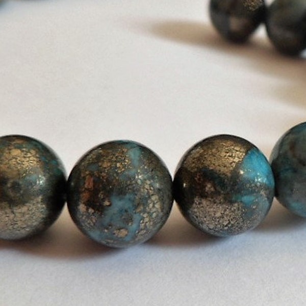 Perle ronde Pyrite cyan foncé