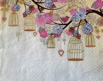 Serviette en papier Cages et fleurs