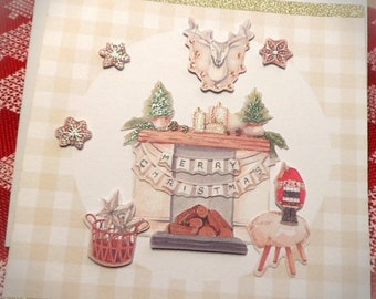 Carte de Noël fait main Merry Christmas décor de cheminée