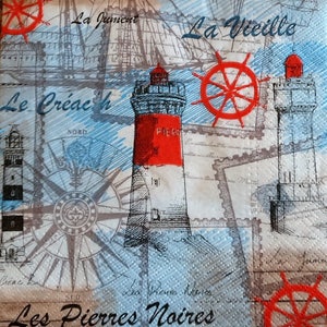 Serviette en papier avec motif de carte postale de la mer phares et bateaux