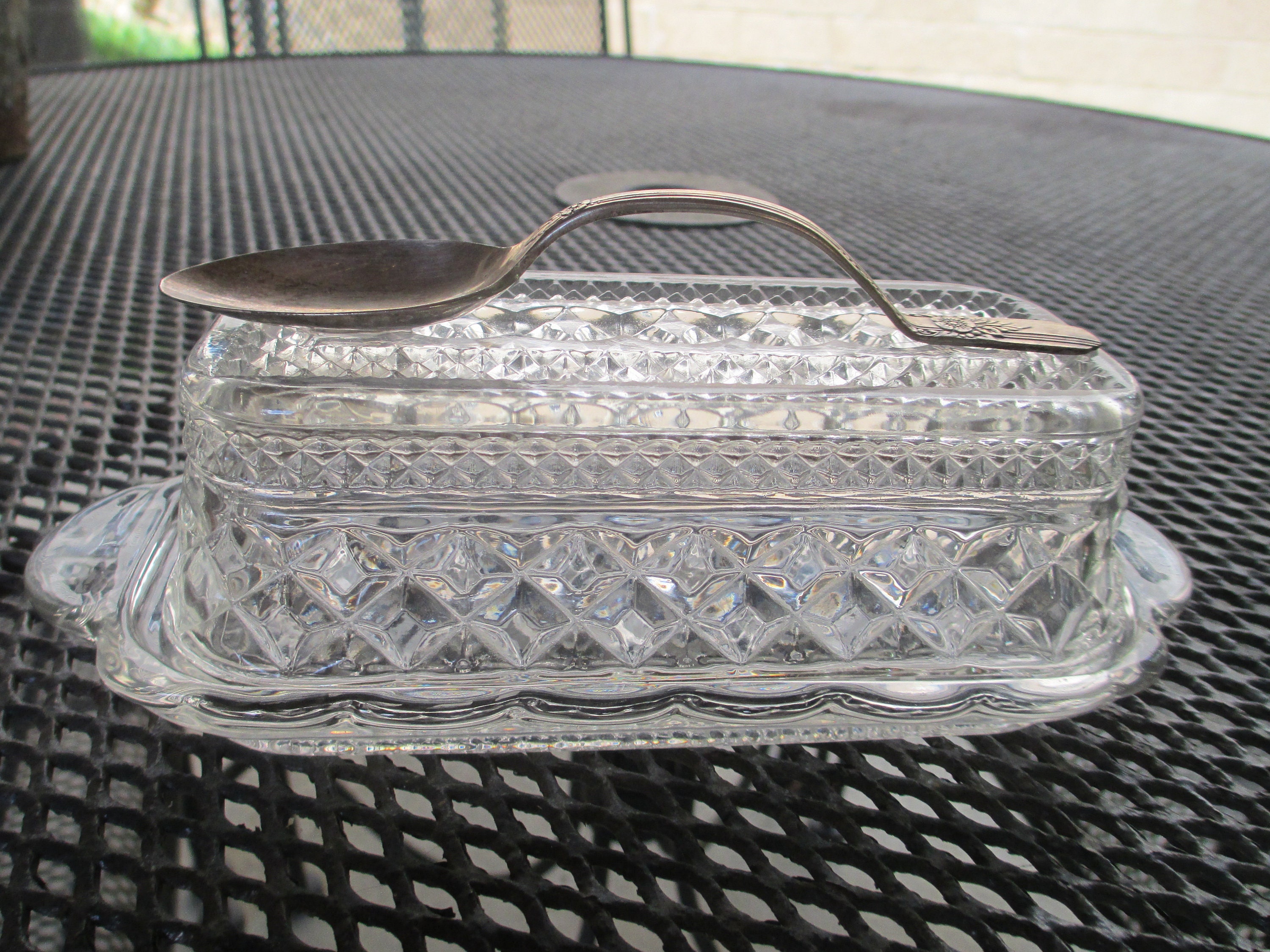 Altered Vintage Crystal Butter Dish with Teaspoon Handle Etsy