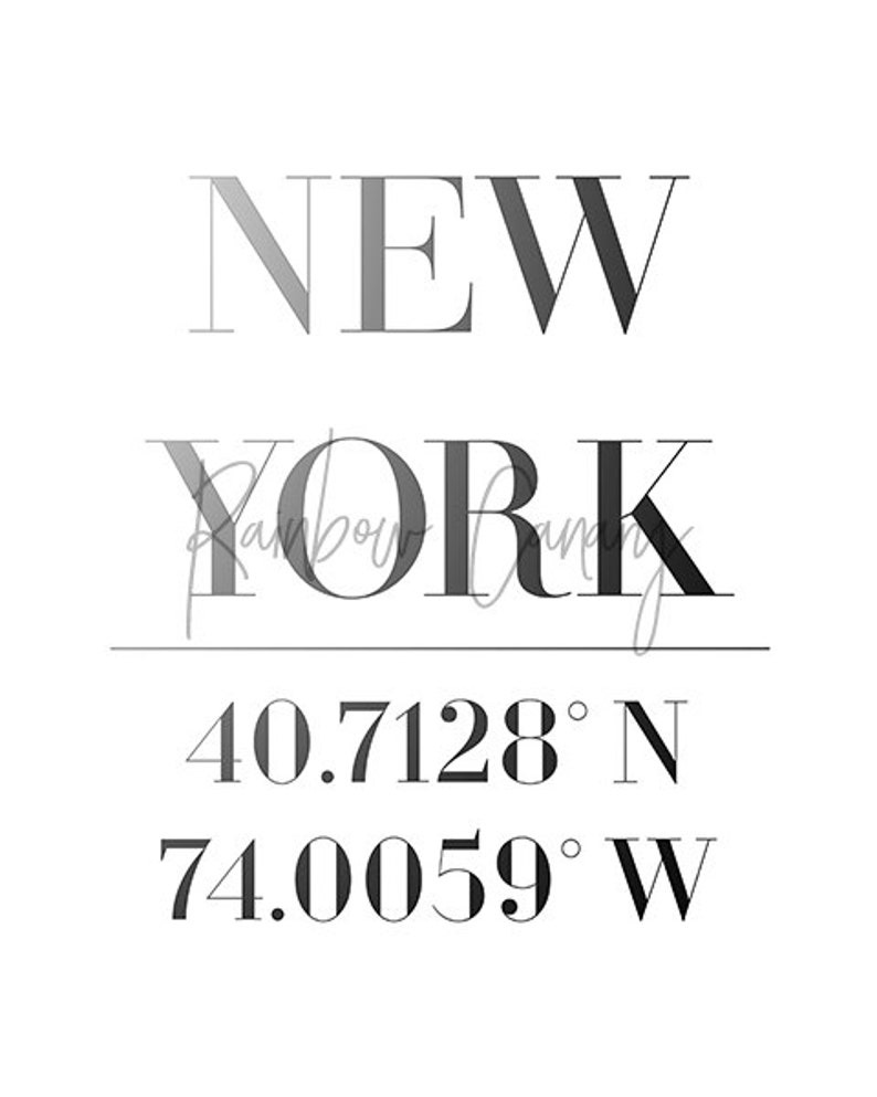 New York Coordinates Print NYC City Poster Black and White Home Decor