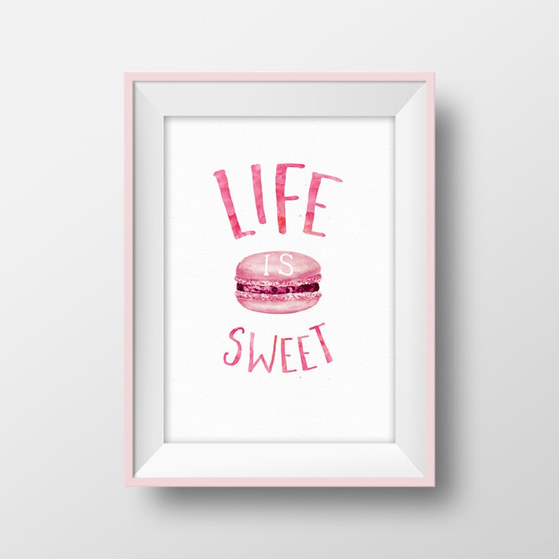 Macaron Printable Confectionery Wall Art Pink Kitchen Decor Etsy