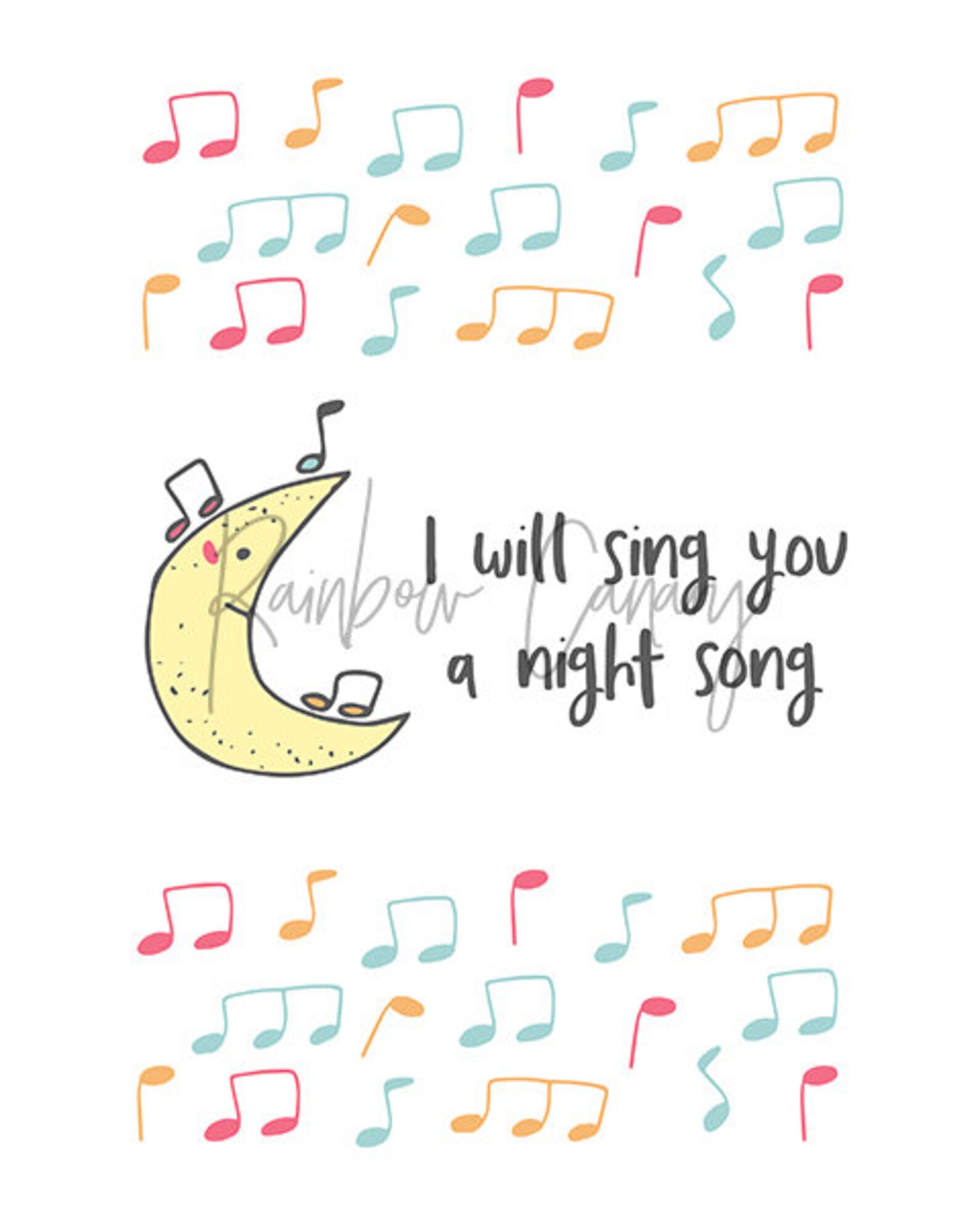 Moon nursery quote print Moon kids poster Nursery music note Etsy
