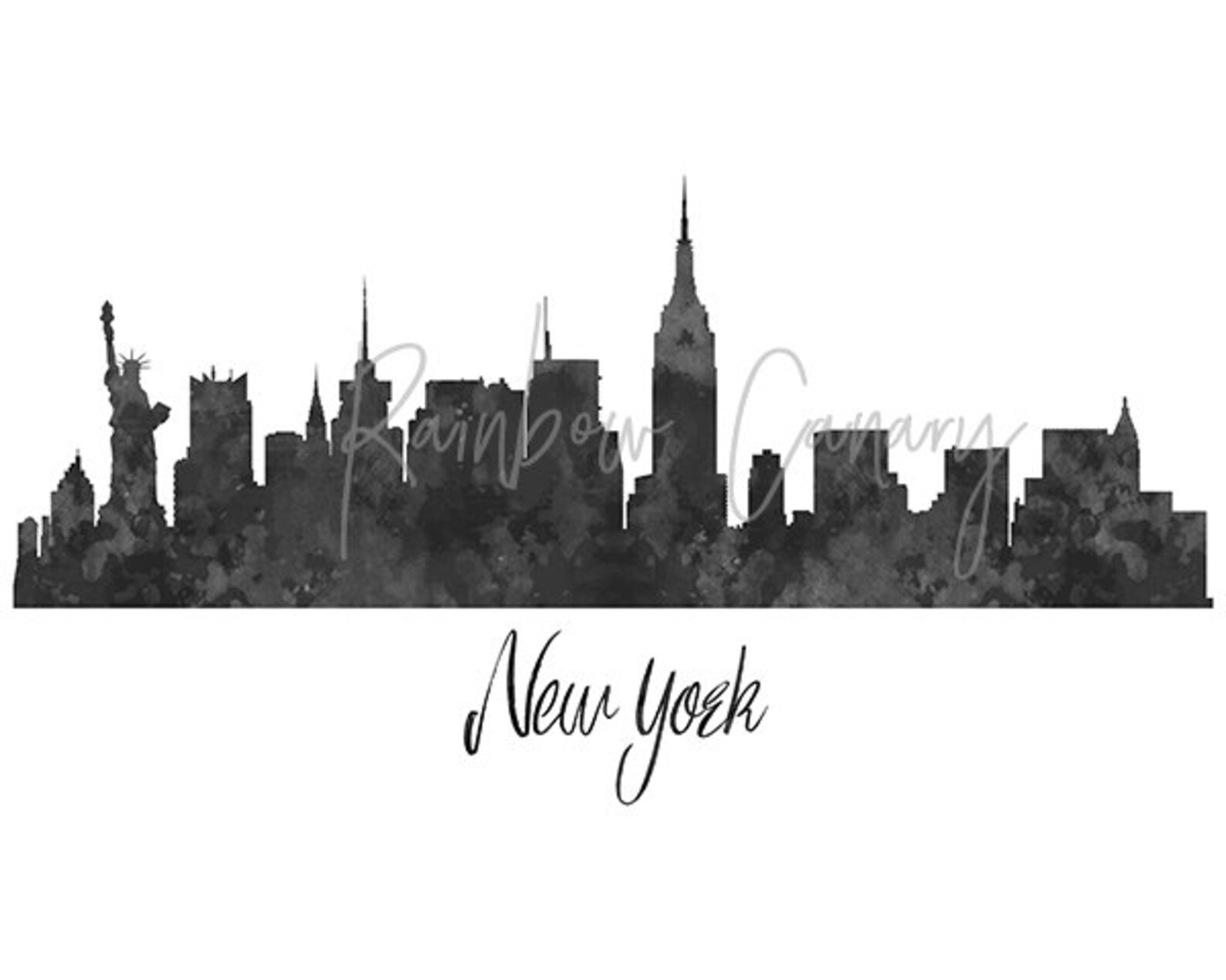 New York Skyline Print, Watercolor Cityscape Printable, New York ...