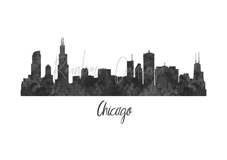 Chicago City Skyline Printable Chicago Silhouette Print Etsy