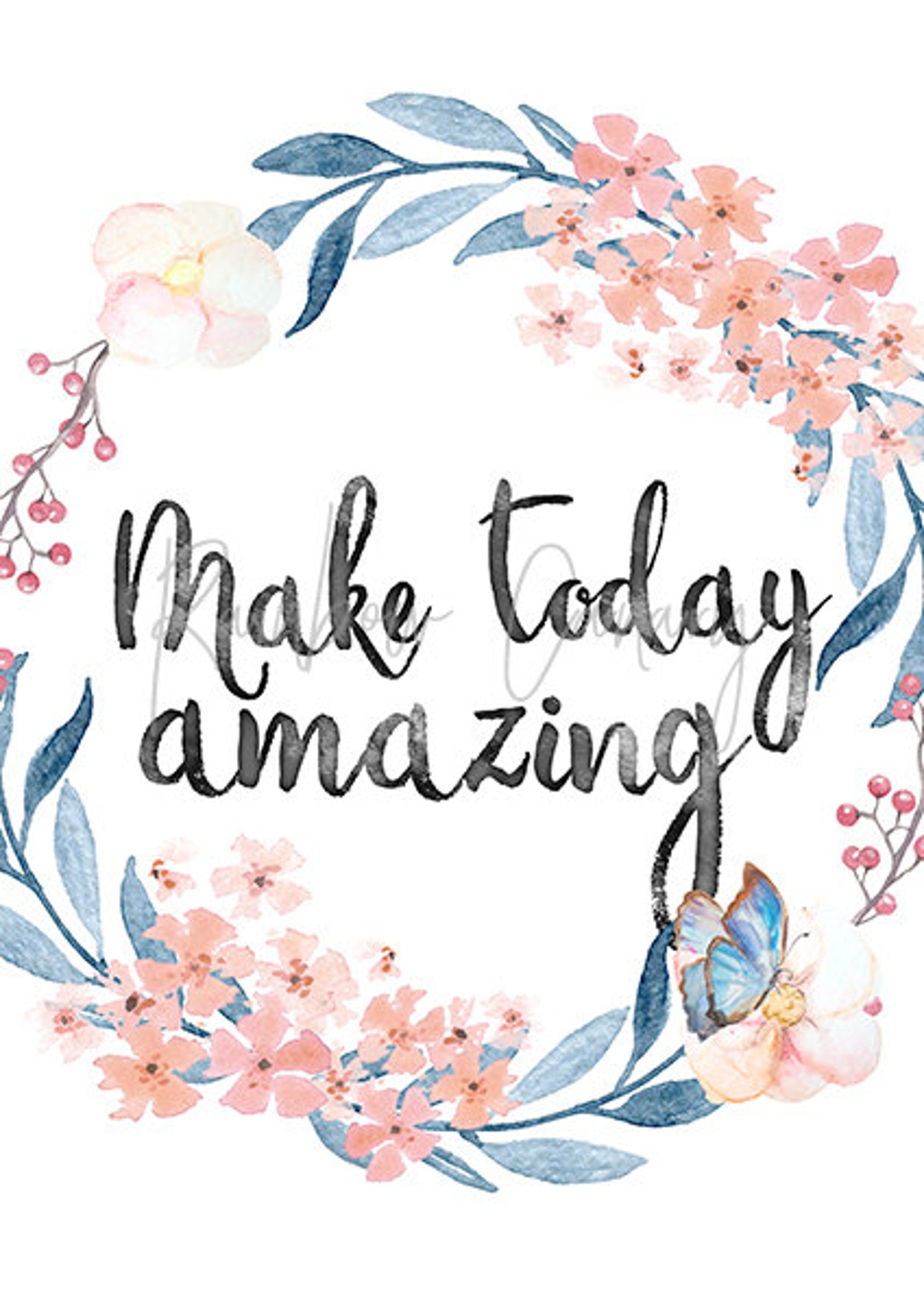 Make Today Amazing Quote Print Wreath Printable Watercolor Art - Etsy