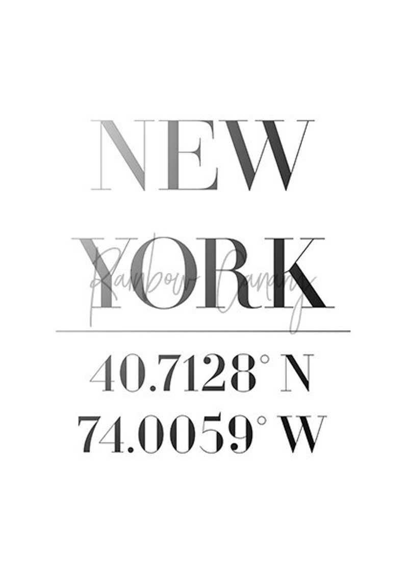 New York Coordinates Print NYC City Poster Black and White Home Decor