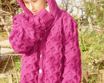 Hand Knit women's coat aran, Women cardigan, Knitted cardigan, Knit women's,  Jacket women, Sweater,  Jackets & Coats,  Cardigan